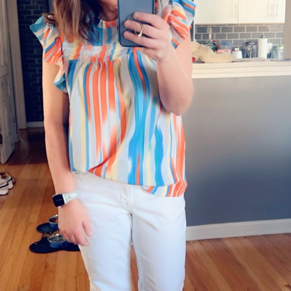 Colorful Striped Ruffle Sleeve Top - Picture 10 of 10